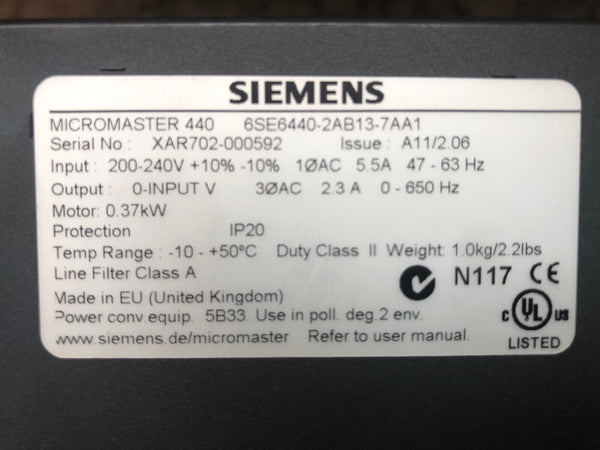 Siemens Micromaster 440 6SE6440-2AB13-7AA1 0,37kW