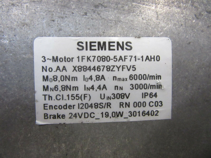 Siemens 3~Motor 1FK7080-5AF71-1AH0 Servomotor