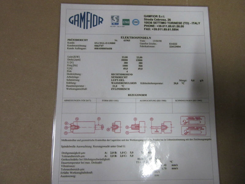 Gamfior High-Frequency Spindle / HF - Spindel Elektrospindel E14222