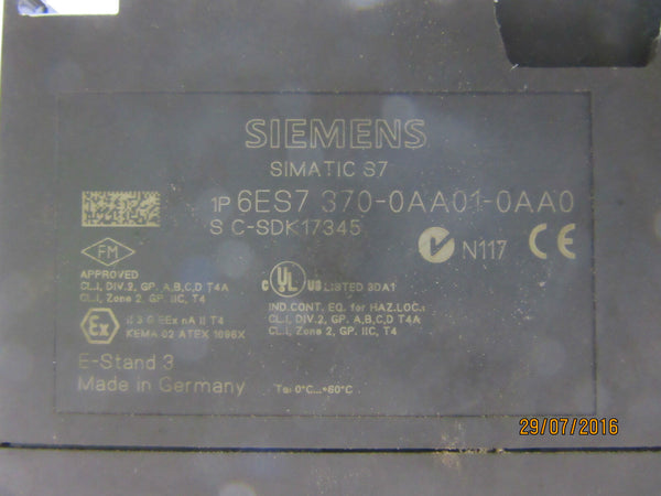 SIEMENS SIMATIC S7 6ES7 370-0AA01-0AA0 E-Stand: 3 - used -