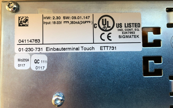 Sigmatek ETT731  01-230-731 Einbauterminal Touch