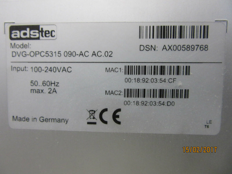 adstec DVG-OPC5315 090-AC AC.02 Input: 100-240VAC -used-