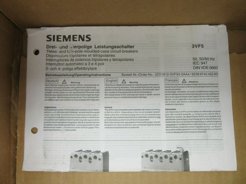 Siemens 3VF5212 1HM41 0AA0 Leistungsschalter 400 A