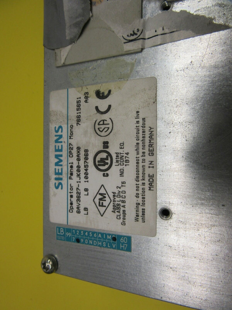 Siemens Operator Panel 6AV3627 1JK00-0AX0