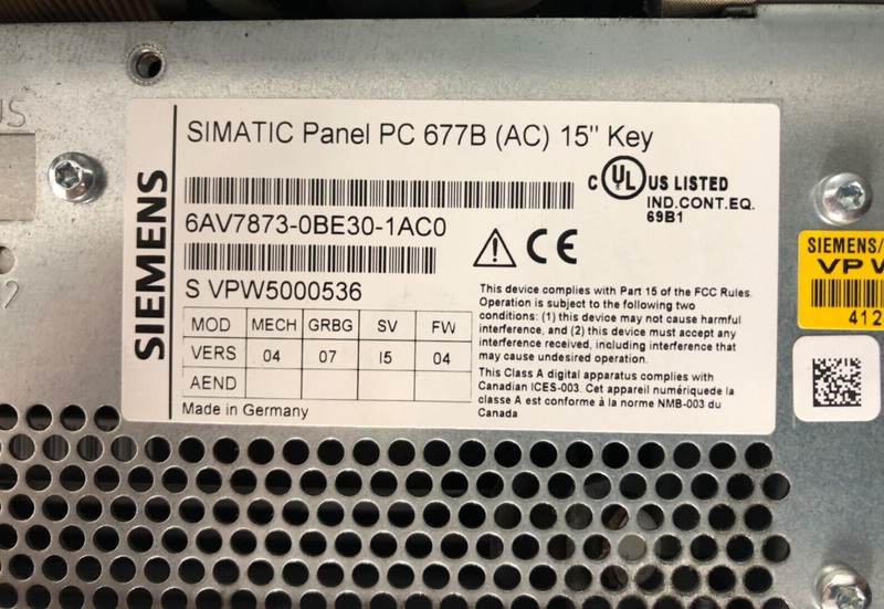 Siemens Simatic Panel 677B 6AV7873-0BE30-1AC0