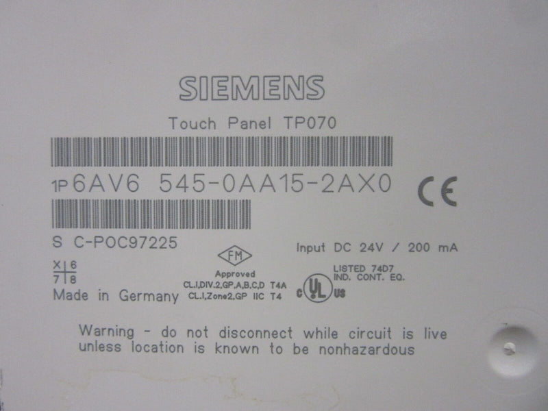 Siemens Simatic Touch Panel TP070 6AV6 545-0AA15-2AX0 -used-