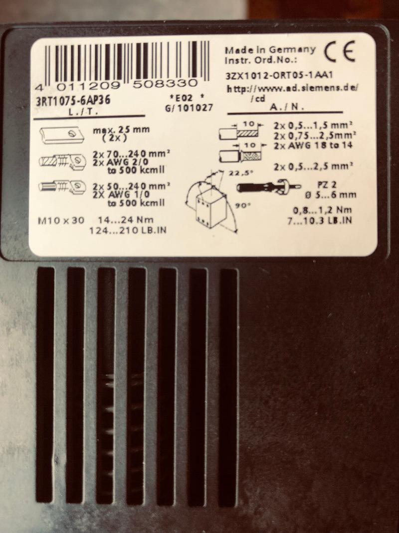 Siemens Sirius 3RT1075-6AP36, Spulenspannung 240V