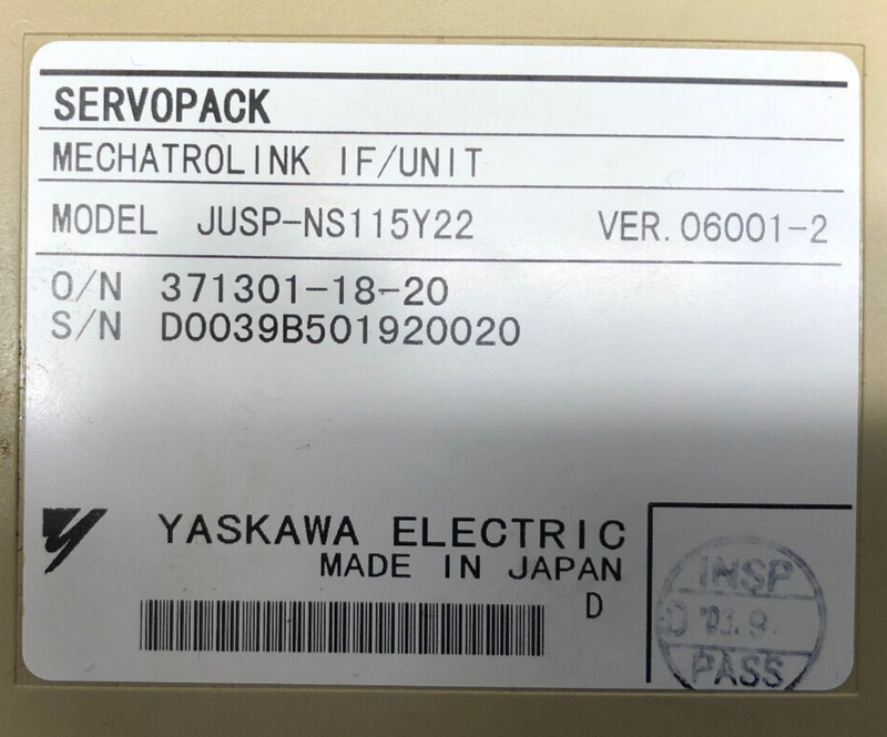 YASKAWA SERVOPACK Model SGDH-08AEY336 mit JUSP-NS115Y22