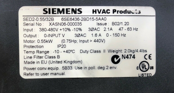 Siemens Frequenzumrichter 6SE6436-2BD15-5AA0, 6SE6 436-2BD15-5AA0