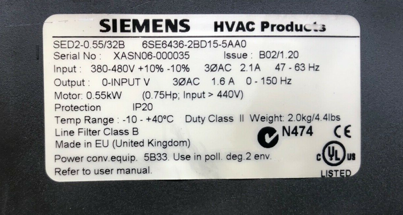 Siemens Frequenzumrichter 6SE6436-2BD15-5AA0, 6SE6 436-2BD15-5AA0