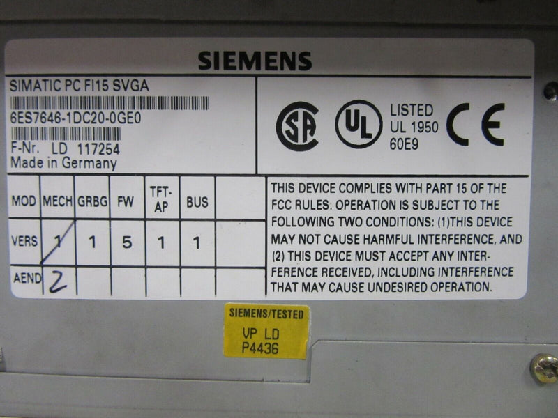 Siemens Simatic PC FI15 SVGA 6ES7646-1DC20-0GE0 mit Rahmenschaden