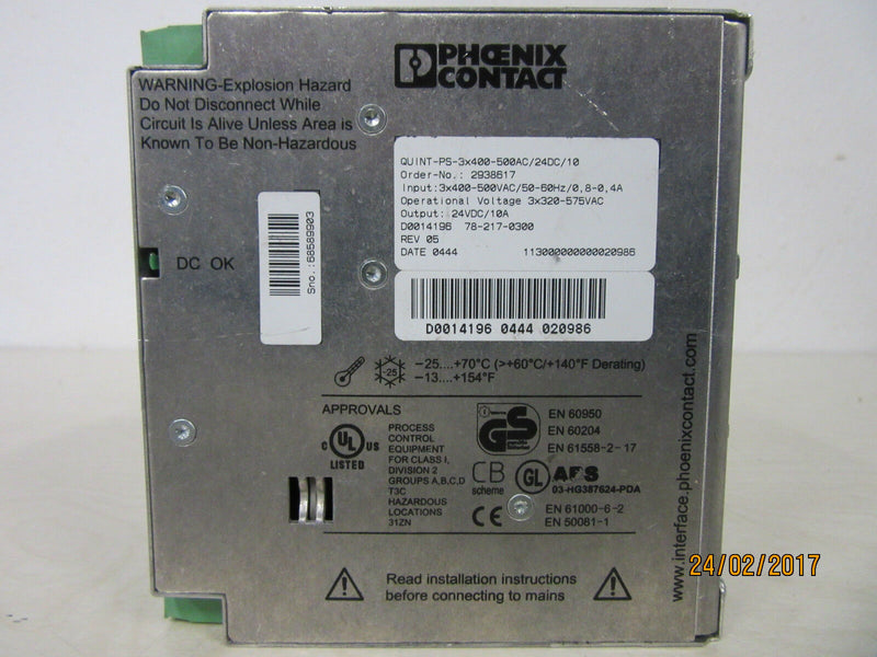 Phoenix Contact Quint Power Quint-PS-3x400-500AC/24DC/10 -used-