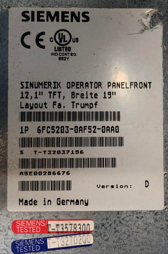 SIEMENS OPERATOR PANEL 6FC5203-0AF52-0AA0 für Fa. TRUMPF (used)