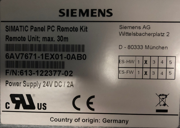 Siemens 6AV7671-1EX01-0AB0 E: 02 Panel PC Remote Kit mit Panel 15T 677/877 ROHS