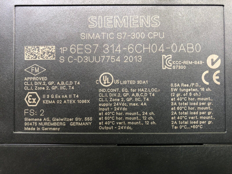 Siemens Simatic S7-300 CPU 6ES7 314-6CH04-0AB0  -gebraucht, used-