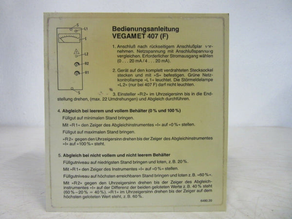 Vega Vegamet 407 ExF Füllstandsfernanzeiger PTB Nr. Ex-80/2090X