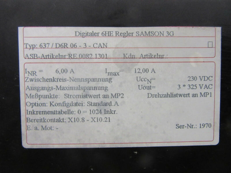 Digitaler 6HE Regler SAMSON 3G 637/ D6R 06-3-CAN