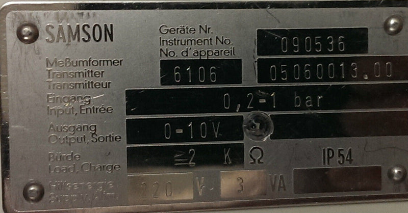 SAMSON 6106 Pneumatischer Meßumformer Transmitter 05060013.00 - 0,2-1 bar