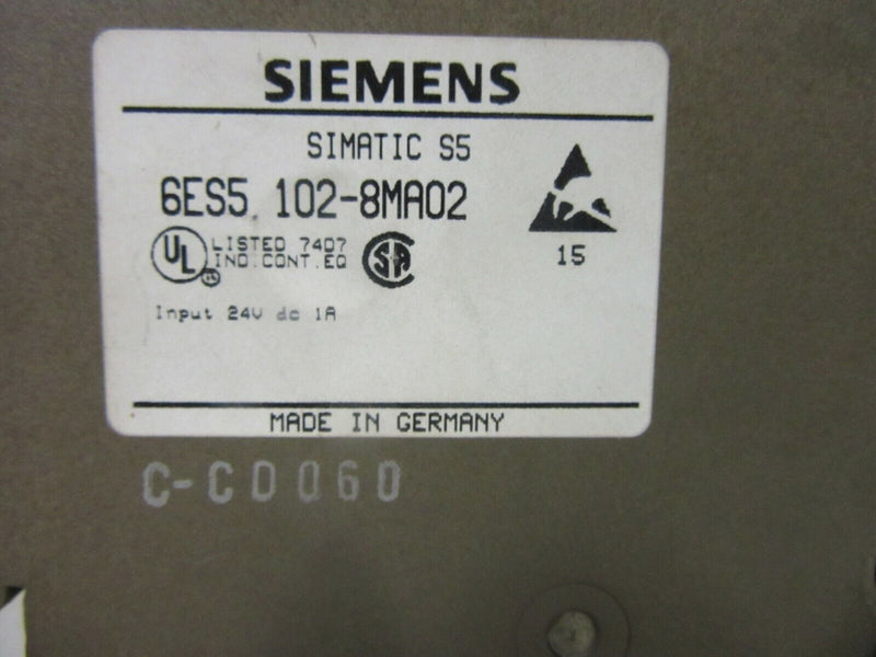 Siemens Simatic S5 6ES5 102-8MA02 E: 03 CPU 102 Simatic S5-100U