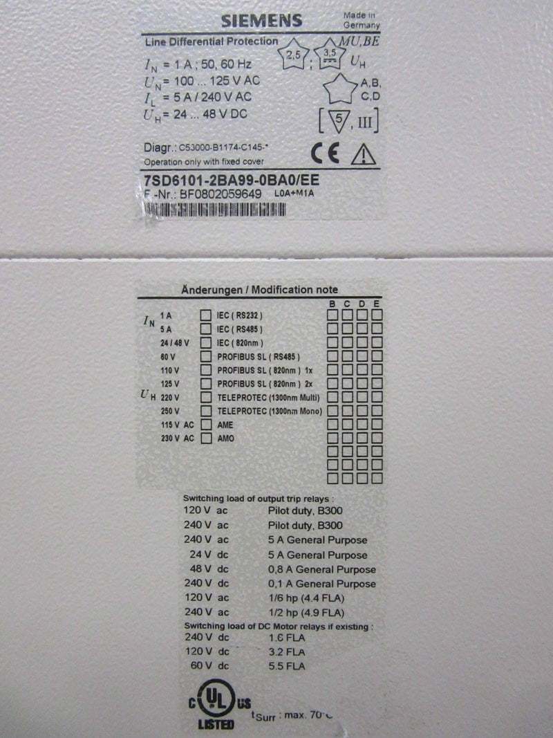 Siemens SIPROTEC 7SD61 7SD6101-2BA99-0BA0/EE -used-