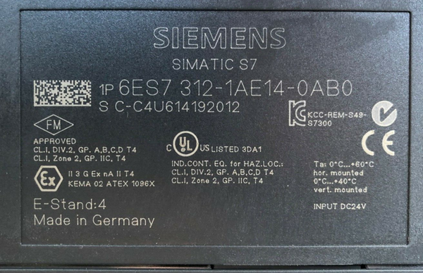 SIEMENS SIMATIC S7-300 CPU 6ES7 312-1AE14-0AB0, E-Stand: 4