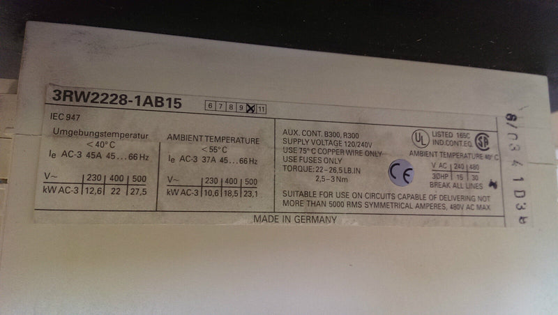 SIEMENS SIKOSTART 3RW2228-1AB15 Power Supply