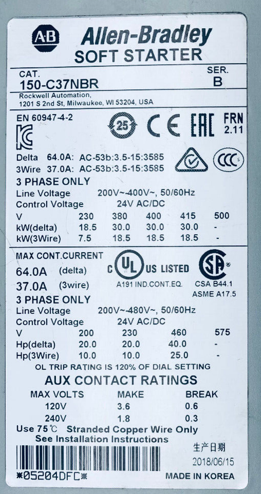 Allen-Bradley Softstarter 150-C37NBR Ser.B