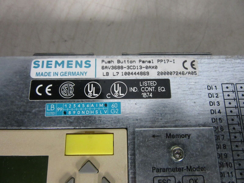 Siemens Push Button Panel PP17-I 6AV3688-3CD13-0AX0 Simatic PP17