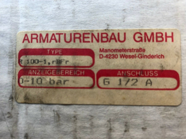 Armaturenbau Manometer r100, 0bar-10bar, 1/2"-Gewindeanschluss hinten senkrecht