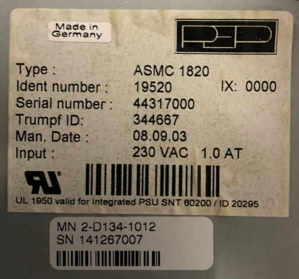 Trumpf PEP ASMC 1820 Ident number 19520 Trumpf-ID: 344667