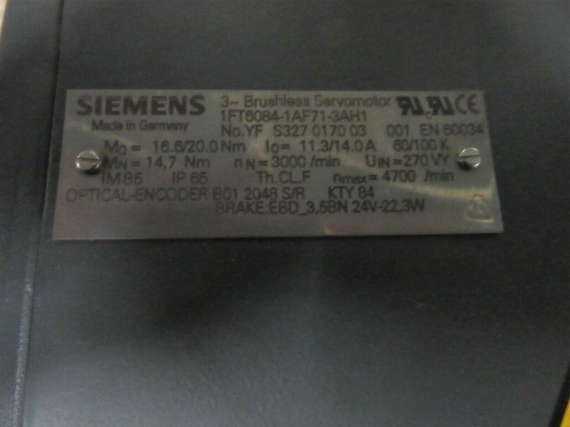 Siemens Brushless Servomotor 1FT6084-1AF71-3AH1