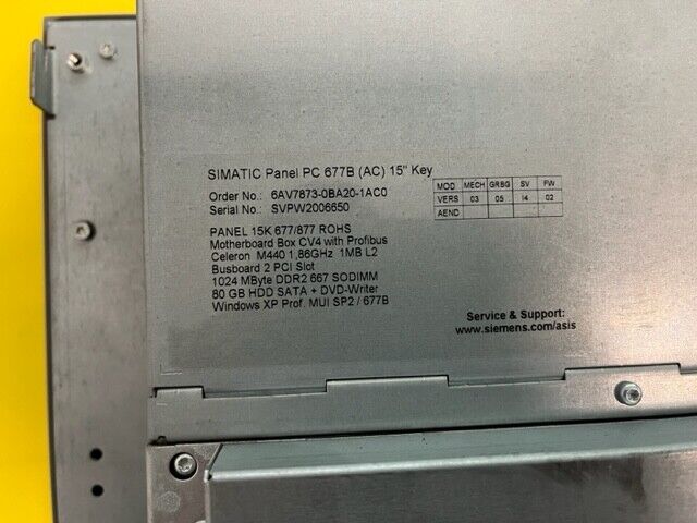 SIEMENS SIMATIC  6AV7873-0BA20-1AC0 Panel PC 677B(AC) 15" Key