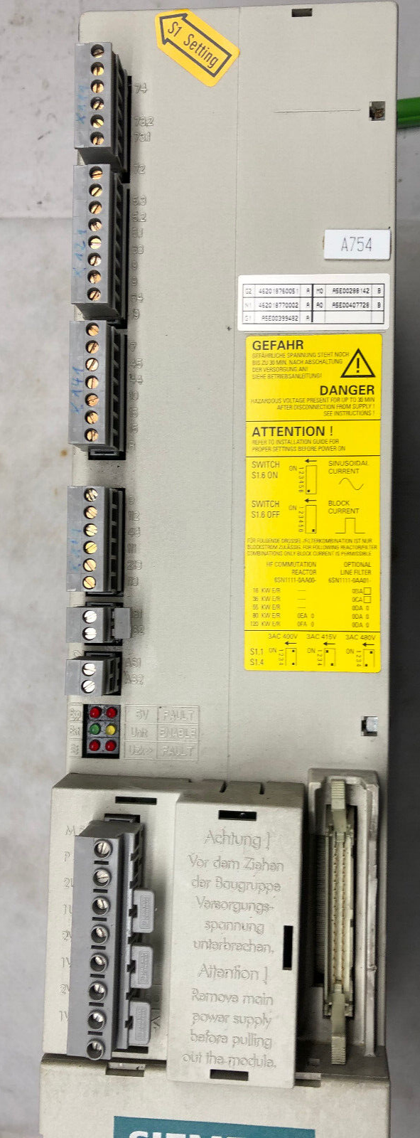 Siemens E/R-Modul 6SN1145-1BA01-0BA1 Version G SIMODRIVE611 16/21KW