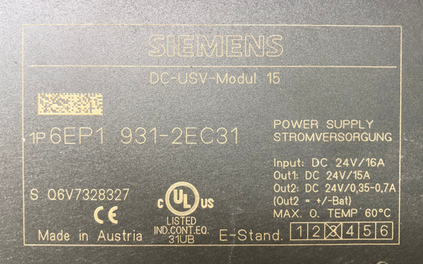 Siemens SITOP 6EP1 931-2EC31 DC-USV-Modul 15