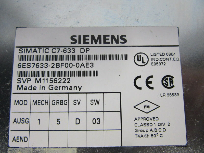 Siemens Simatic C7-633 DP 6ES7633-2BF00-0AE3 Operator Panel