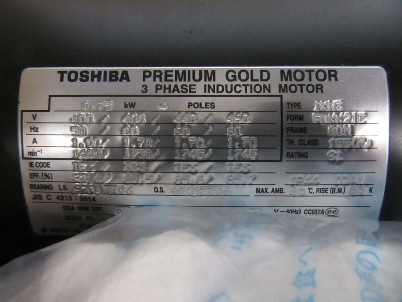 Toshiba Premium Gold Motor 3 Phase Induction Motor Type IKH3 0.75kW