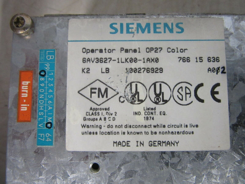 Siemens Operator Panel OP27 Color 6AV3627-1LK00-1AX0