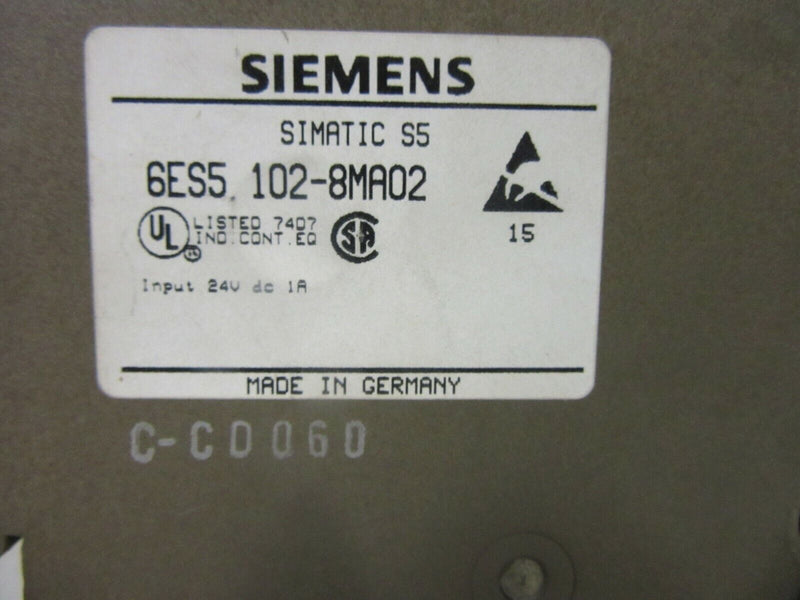 Siemens Simatic S5 6ES5 102-8MA02 E: 04 CPU 102 Simatic S5-100U