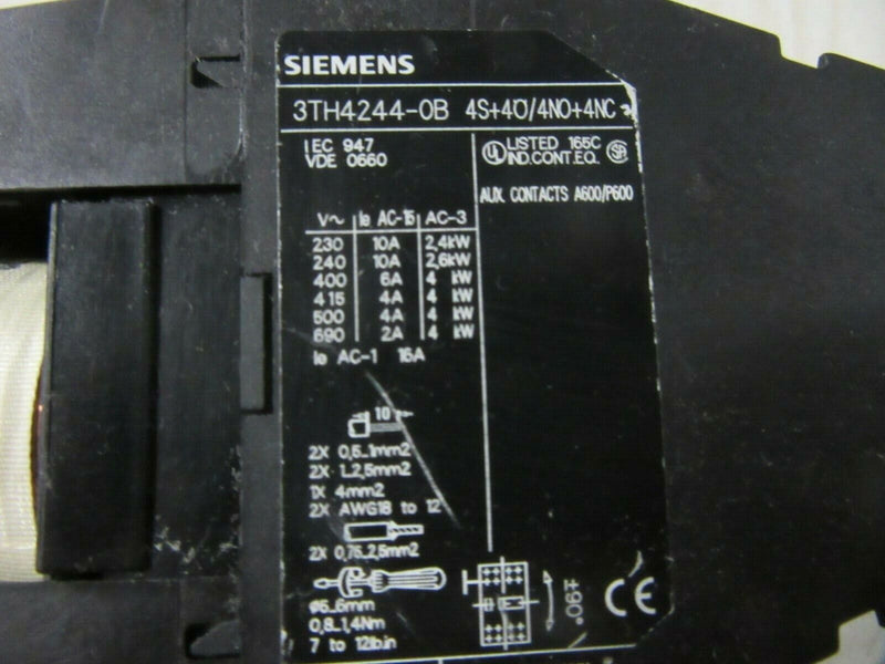 Siemens 3TH4244-0B 4S+4Ö/4NO+4NC Hilfsschütz 24V DC