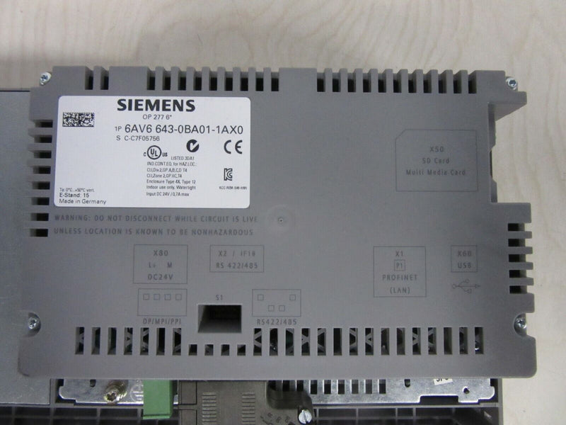 Siemens Operator Panel OP 277 6" 6AV6 643-0BA01-1AX0 E-Stand: 15