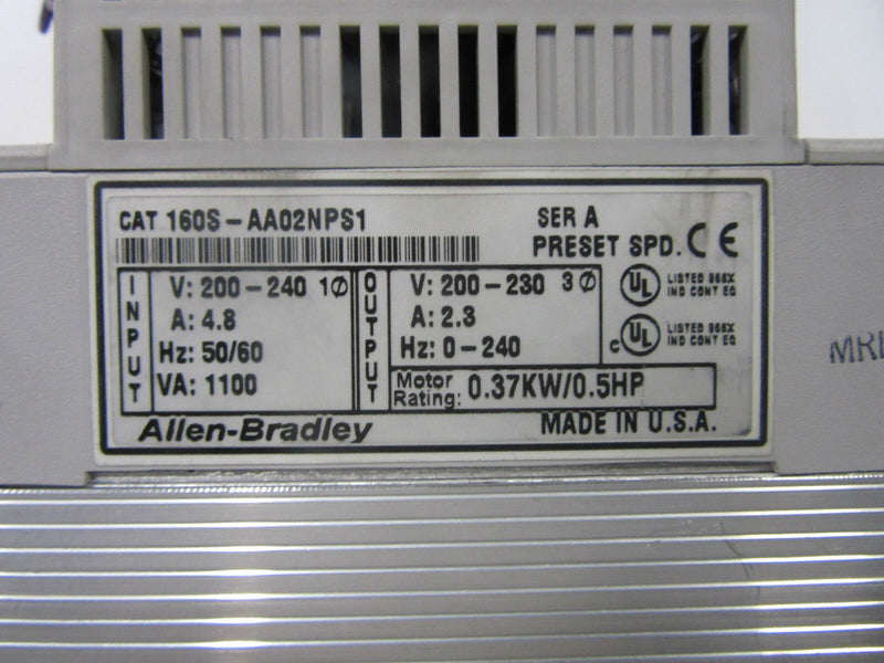 Allen-Bradley CAT 160S-AA02NPS1 Motor Rating: 0.37KW/0.5HP -used-