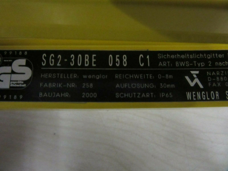 Wenglor Sicherheitslichtgitter Sender SG2-30BS058C1 + Empfänger SG2-30BE058C1