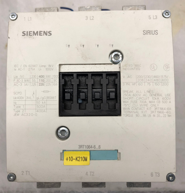 Siemens 3RT1064-6AB36 Leistungsschütz mit 2x 3RH1921-1DA11