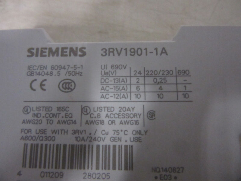 Siemens Hilfsschalter auxiliary contact block 2x 3RV1901-1A