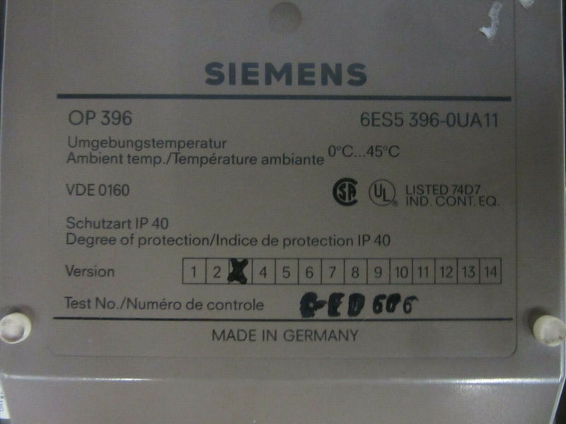 Siemens Simatic OP 396 6ES5 396-0UA11 Version 3 6ES5 983-0UA11