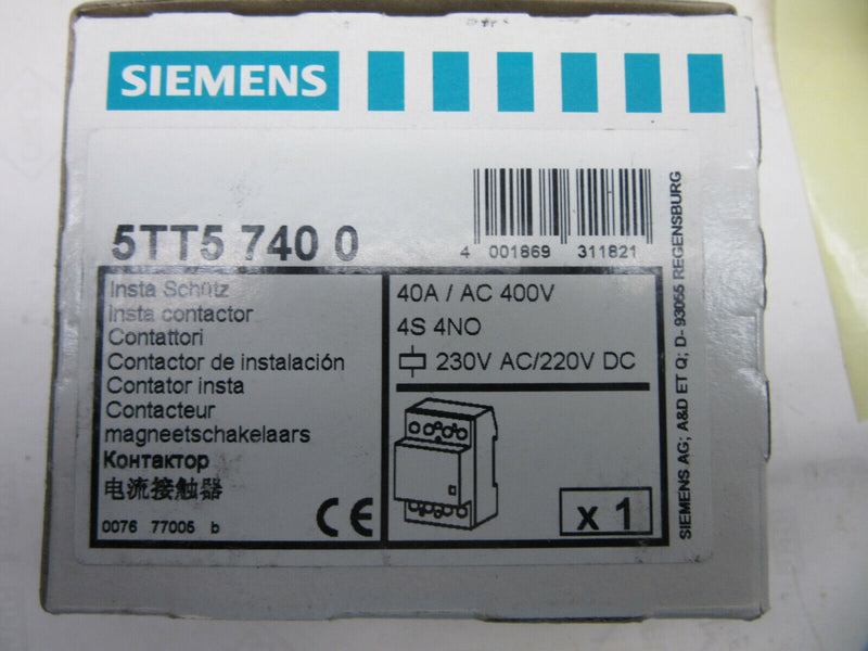 Siemens INSTA Schütz 4-polig 5TT57400 , 4 Schließer / 40 A, 400V AC, 230V Spule