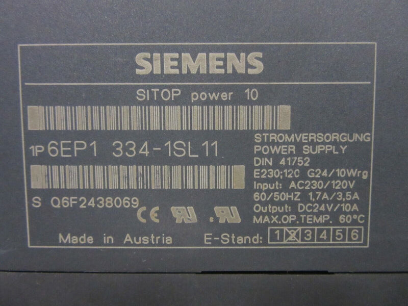 Siemens SITOP Power 10 6EP1334-1SL11 E-Stand: 02 Power Supply