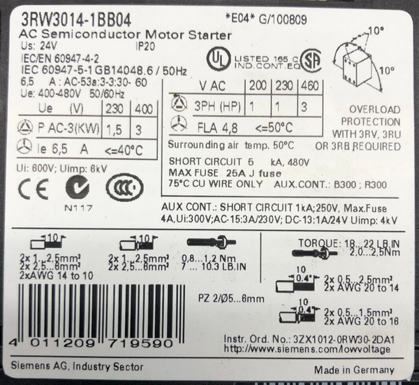 Siemens Sirius Motorstarter 3RW3014-1BB04