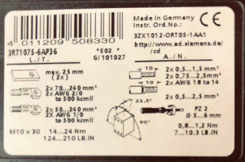 Siemens Sirius 3RT1075-6AP36, Spulenspannung 240V