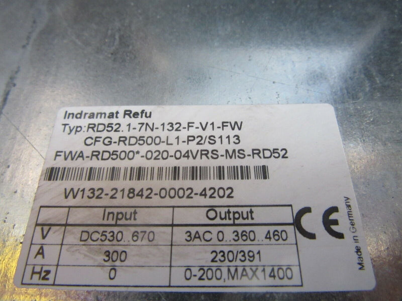 Rexroth Indramat Refu Drive RD52.1-7N-132-F-V1-FW CFG-RD500-L1-P2/S113